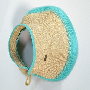 Sun n Sand straw and teal packable sun visor.
